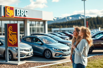 A customer discusses options for RBC vehicle acquisition loans at a dealership.