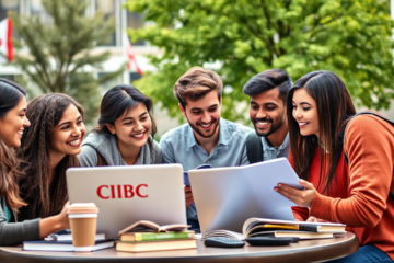 A student reviewing financial options for education loans at CIBC.