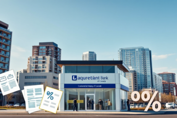 A collage of real estate properties and a Laurentian Bank logo, representing financing options for homes and commercial projects.