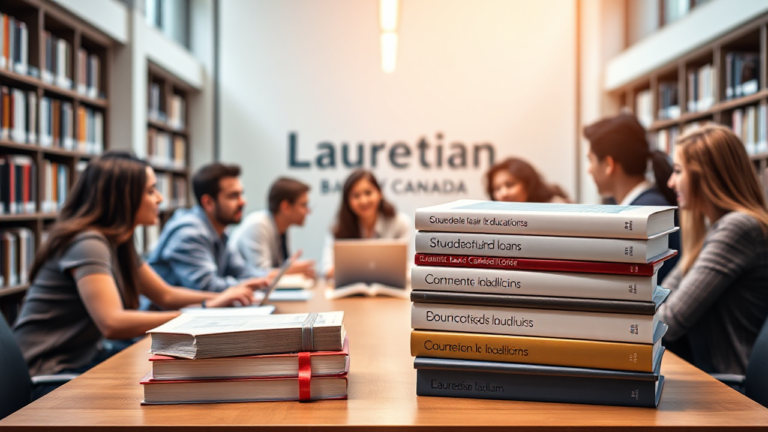 Student reviewing education loan options from Laurentian Bank.