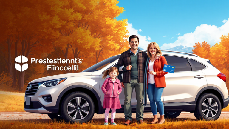 A person looking at a new vehicle with financing options from President's Choice Financial.