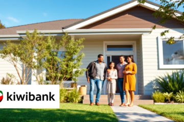 A modern home with a 'For Sale' sign, representing Kiwibank's real estate loan options.
