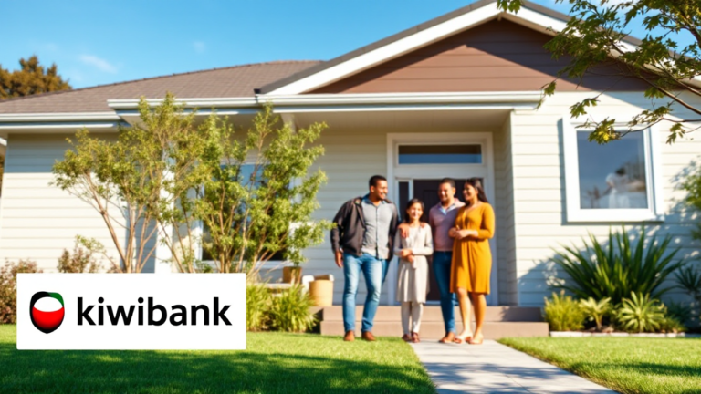 A modern home with a 'For Sale' sign, representing Kiwibank's real estate loan options.