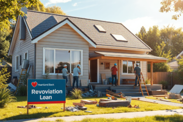 A happy family discussing home renovation plans with a bank representative