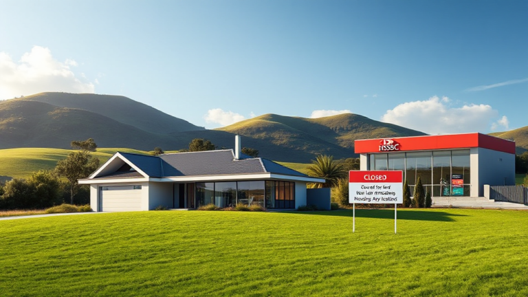 Graphic illustrating HSBC New Zealand's shift in real estate loan offerings and market changes.