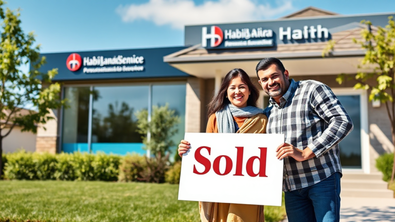 A happy family in front of their new home, representing success with Habib Canadian Bank real estate loans.