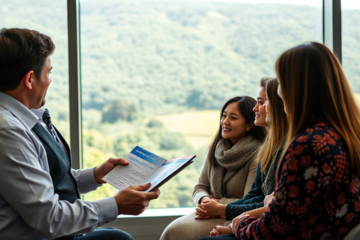 A financial advisor discussing personal loan options with clients at JPMorgan Chase Bank.