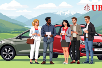 A person reviewing financing options for a new vehicle purchase with UBS.