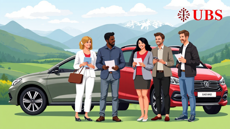 A person reviewing financing options for a new vehicle purchase with UBS.