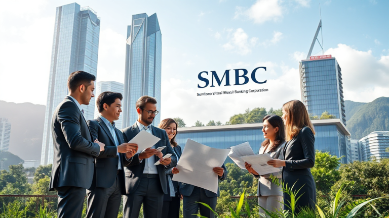 Illustration of Sumitomo Mitsui Banking Corporation's real estate financing solutions.