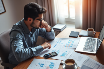 Person managing credit card debt with financial tools.