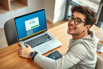 Illustration of quick personal loan approval and funds transfer to a bank account.