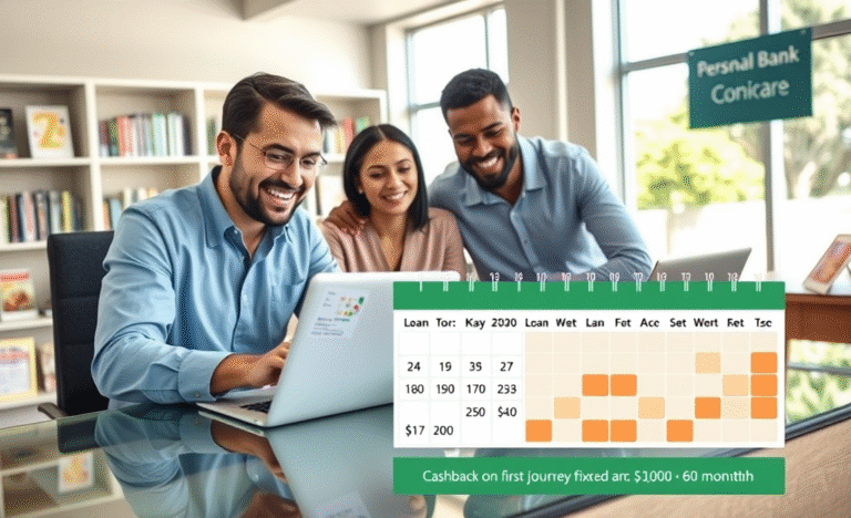 An image depicting the benefits of a personal loan with a fixed rate and cashback on the first installment.