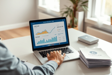 A person using a laptop to apply for an online personal loan with an enhanced credit score evaluation.