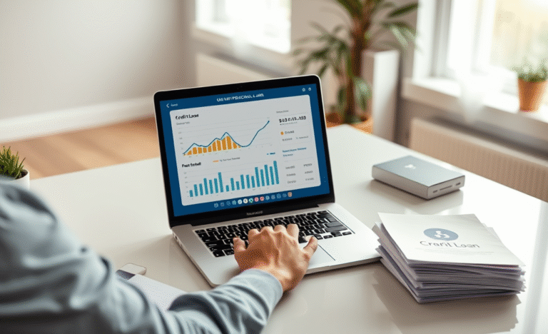A person using a laptop to apply for an online personal loan with an enhanced credit score evaluation.