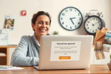 A graphic showing a person happily receiving cash with a personal loan illustration