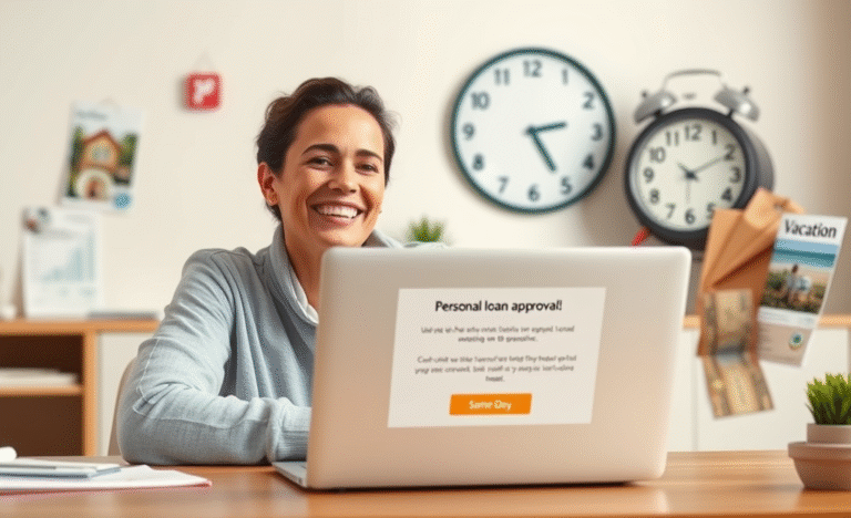 A graphic showing a person happily receiving cash with a personal loan illustration