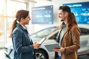A person reviewing car loan options with instant digital analysis on a laptop.