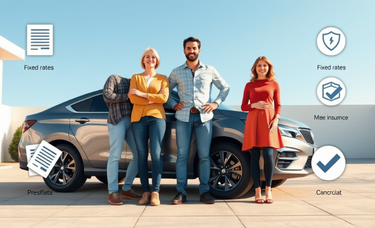 A family happily driving their new car, representing Premium Auto Credit with included insurance.
