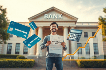 A visual representation of using a consolidation loan to improve credit scores and financial health.