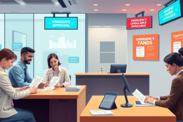 Illustration of a person receiving quick funds from a personal loan collector bank during an emergency.