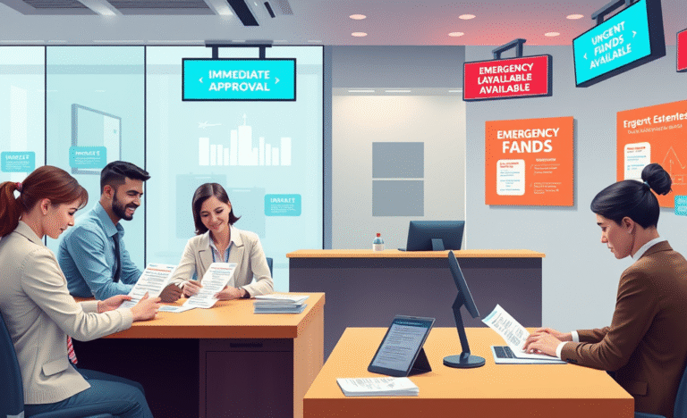 Illustration of a person receiving quick funds from a personal loan collector bank during an emergency.