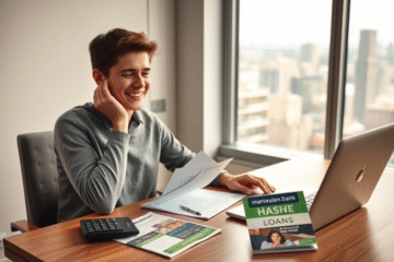 A person contemplating financial solutions while looking at a laptop, symbolizing the support of Marginalen Bank personal loans for unexpected situations.