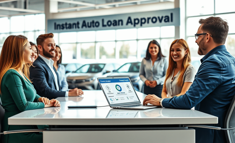 A happy new car owner receiving an instant loan assessment