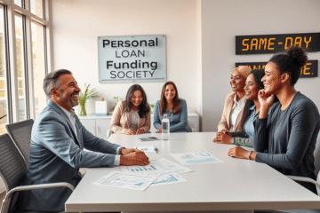 An illustration representing quick financial assistance through personal loan funding societies.