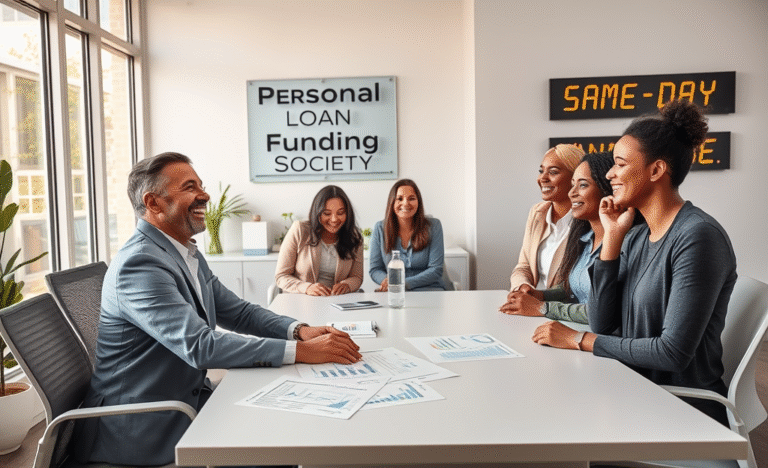 An illustration representing quick financial assistance through personal loan funding societies.