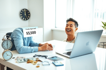 A person applying for an online loan on a laptop.