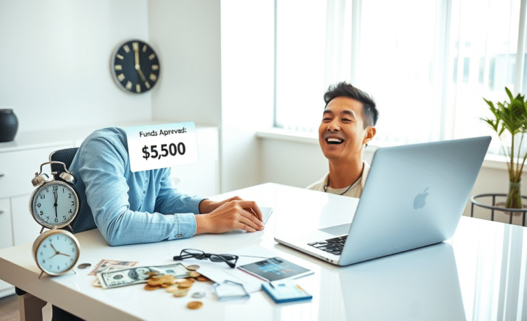 A person applying for an online loan on a laptop.