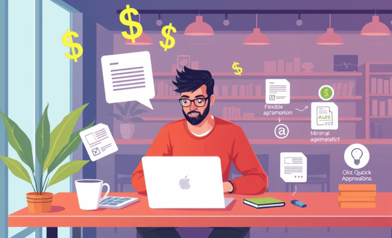 A freelancer working with financial documents and a laptop, symbolizing the concept of loans for freelancers with flexible limits.