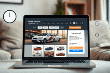 A user-friendly online platform for used car financing showcasing quick approvals and convenience.