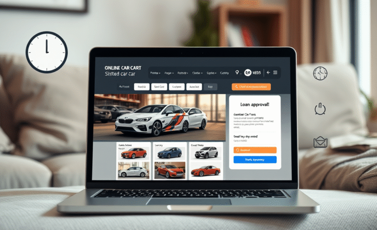 A user-friendly online platform for used car financing showcasing quick approvals and convenience.