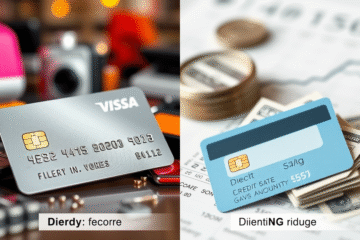 Graphic comparing credit and debit cards, highlighting their differences in borrowing and spending.