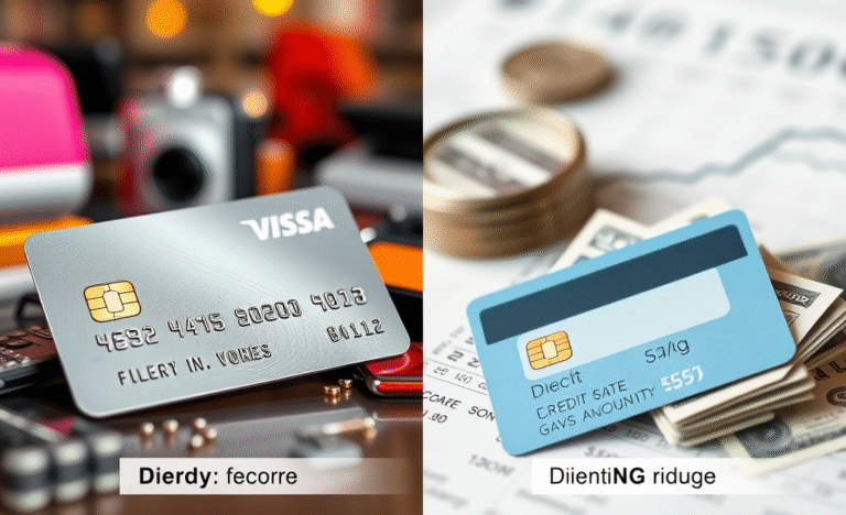 Graphic comparing credit and debit cards, highlighting their differences in borrowing and spending.