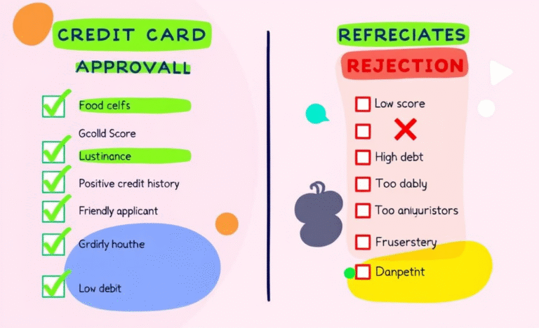 An infographic illustrating the factors influencing credit card approval and rejection.