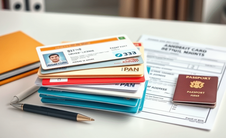 A collection of documents required to request a card, including ID and proof of income.