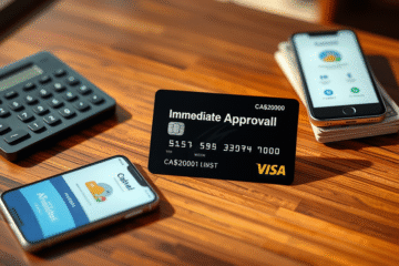 Illustration of a credit card showcasing immediate approval features.