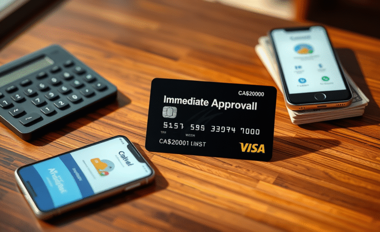 Illustration of a credit card showcasing immediate approval features.