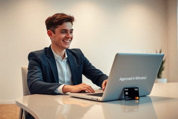 A person happily using a credit card with instant approval