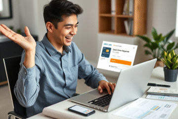 A person applying for a credit card online with a computer.