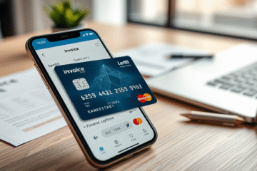 A modern credit card showcasing digital invoicing features through a user-friendly app.