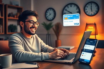 A representation of a digital credit card approval process showcasing speed and convenience.