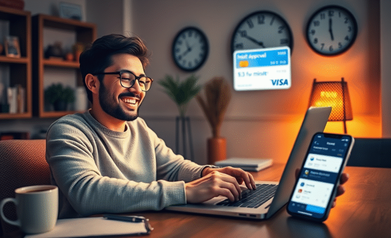 A representation of a digital credit card approval process showcasing speed and convenience.
