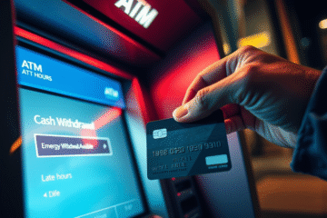Person using a credit card at an ATM for emergency cash withdrawal