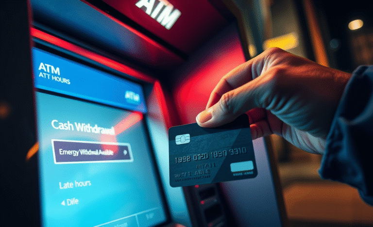 Person using a credit card at an ATM for emergency cash withdrawal