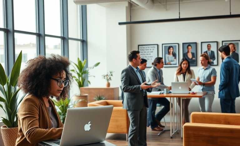 A professional setting at RBC Royal Bank showcasing employees collaborating and engaging in a diverse work environment.