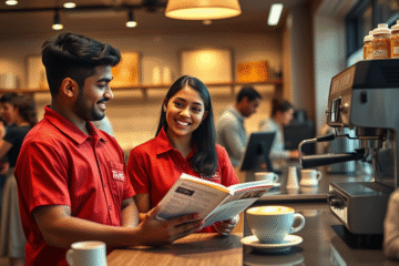 A team member at Tim Hortons engaging with customers and learning new skills for career growth.